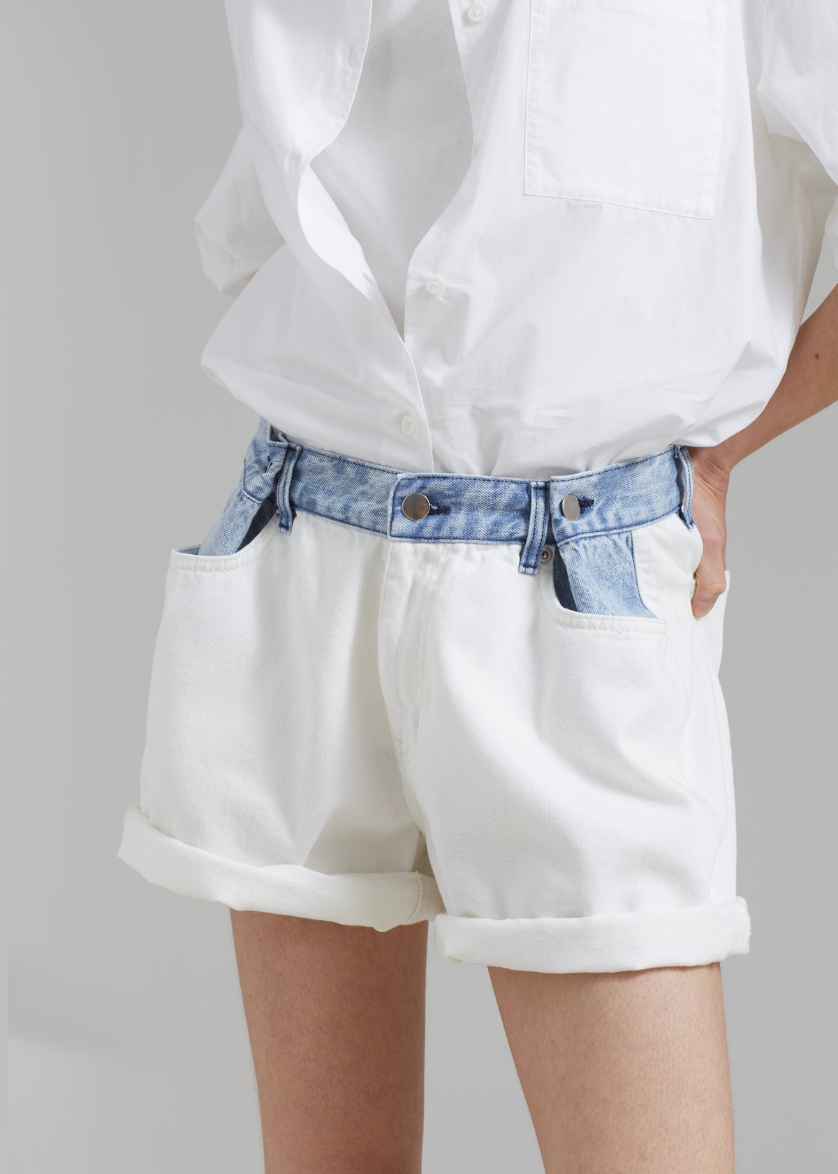 Hayla Contrast Denim Shorts - Off White/Blue The Frankie Shop The more you  buy, the larger discount you will receive